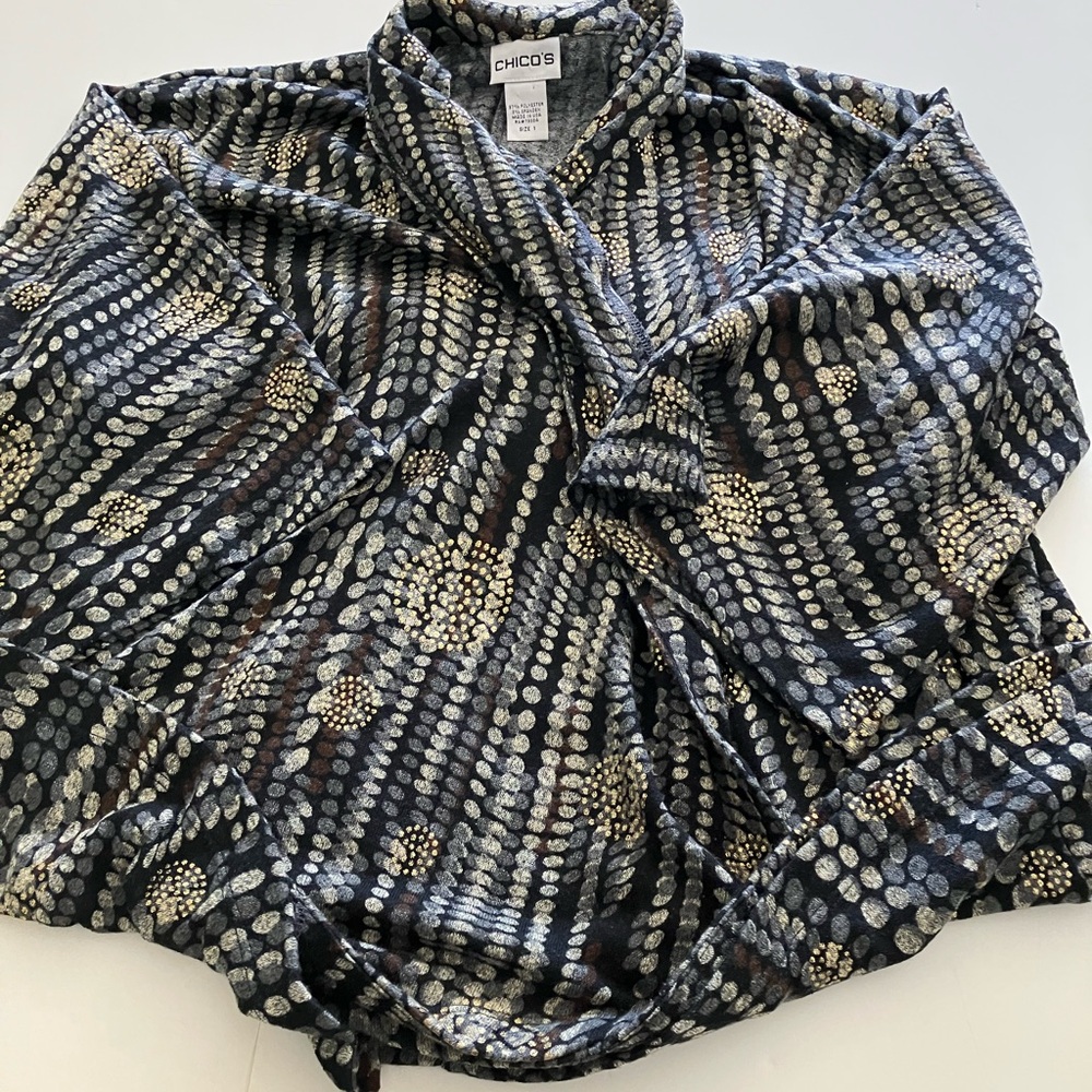 Chico's Black Wrap Top with Metallic Dot Motif